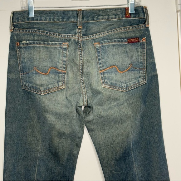 7 For All Mankind Dirty Wash Blue Boot Cut Jeans Mid Rise Vintage Y2K Sz 28 EUC - Picture 6 of 14